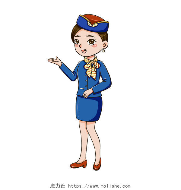 卡通手绘人物空姐空乘职业飞机工作人物PNG素材卡通人物